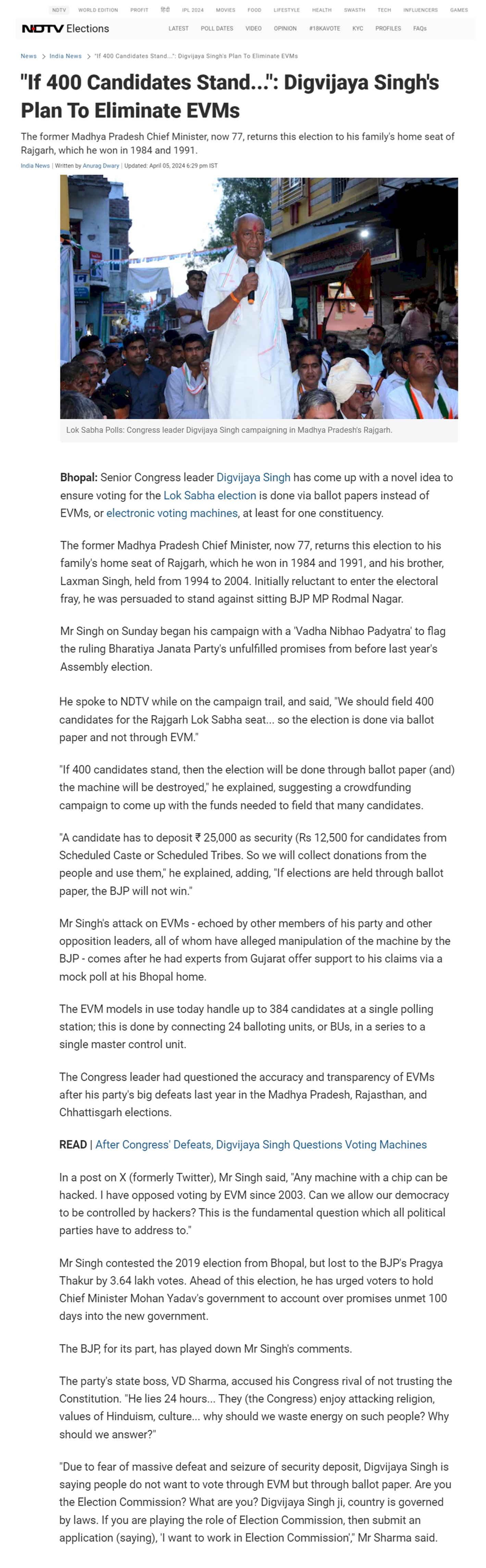 Digvijaya Singh's Plan To Eliminate EVMs