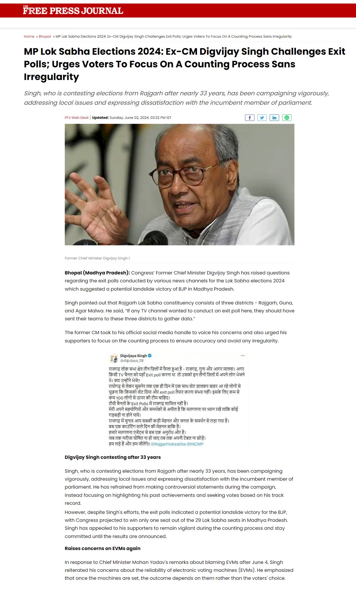 Digvijay Singh has raised questions regarding the exit polls conducted by various news